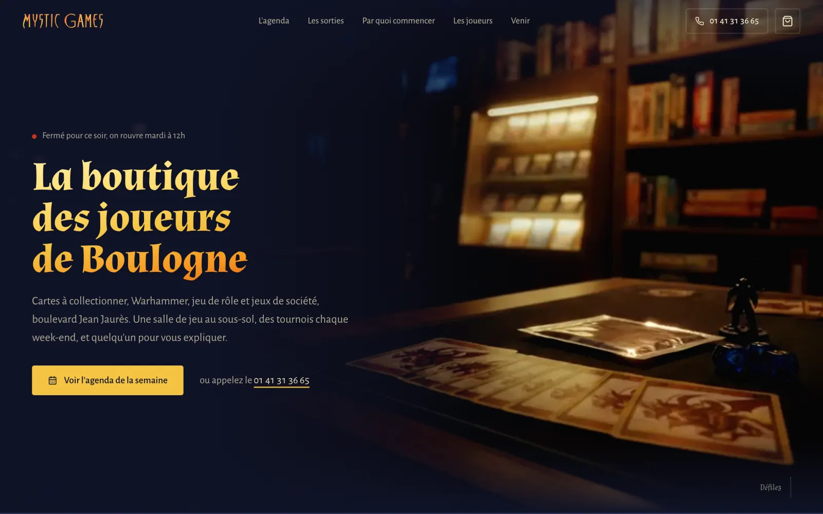 Page d'accueil du site Mystic Games